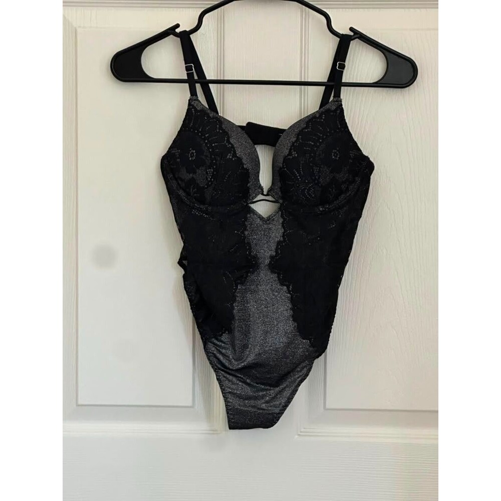 La Senza Black Lace Shimmer Teddy Bodysuit Lingerie Underwire Size S